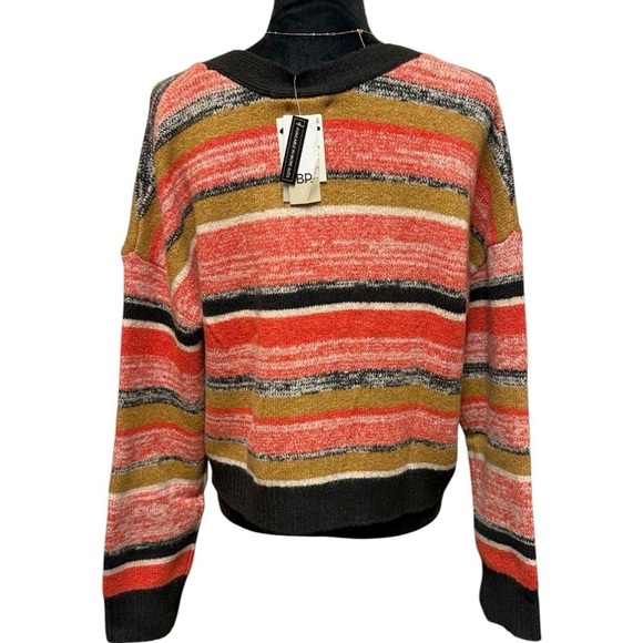 Nordstrom BP Women’s Cropped Cardigan Button Front Bright Patterned Meryl Stripe - Picture 2 of 6